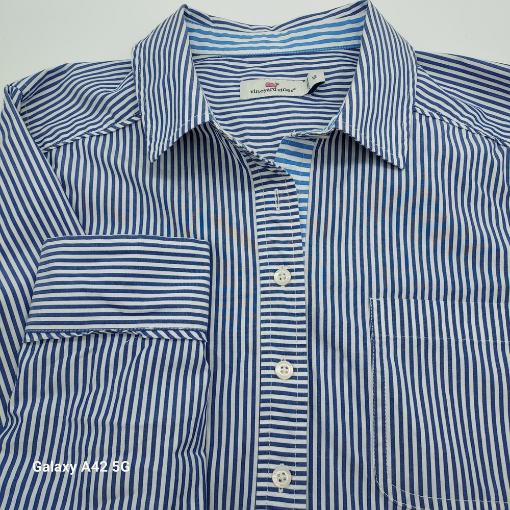 Vineyard Vines Blue White Striped Tunic Button Down DRESS‎ 2Q000004 Womens 12
